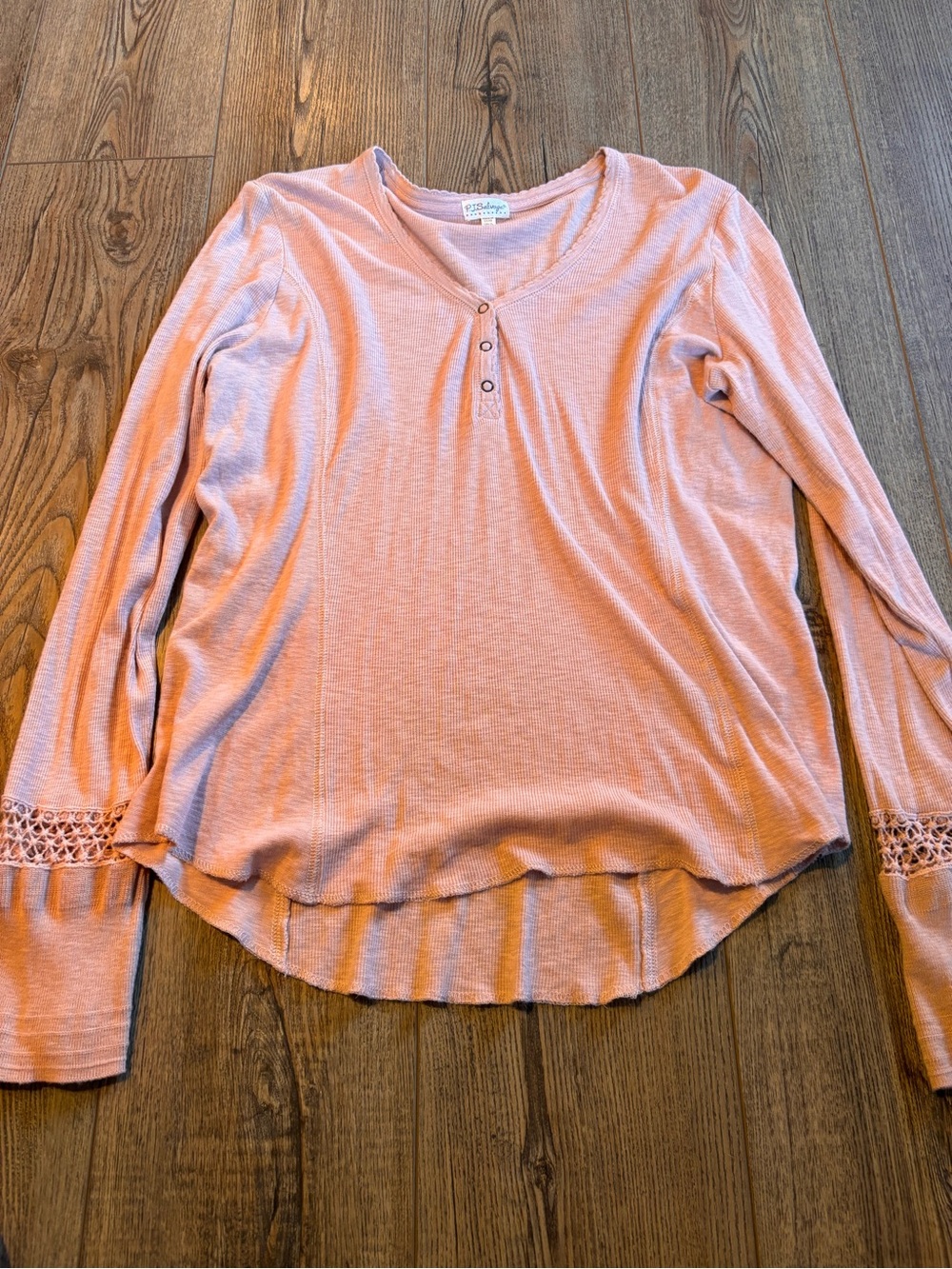 P.J. Salvage Dusty Rose Long-Sleeve Henley with Lace Cuffs